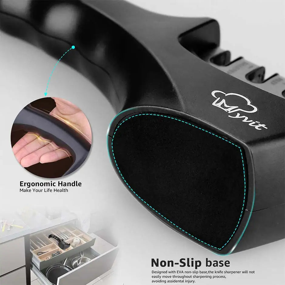 4-Stage Knife and Scissors Sharpener – Non-Slip Base, Ergonomic Handle, Diamond & Ceramic Slots