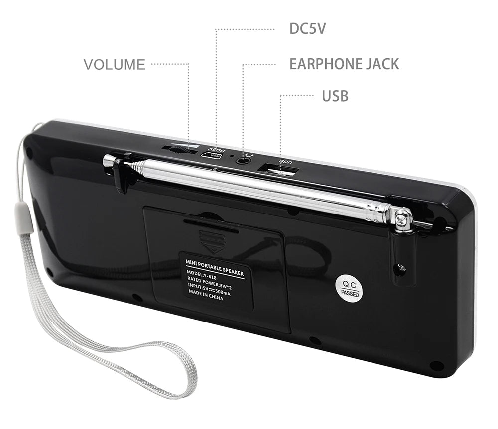 Portable FM Radio with MP3 Player – USB/TF Card Support, Dual Speakers, LED Display, Rechargeable Battery