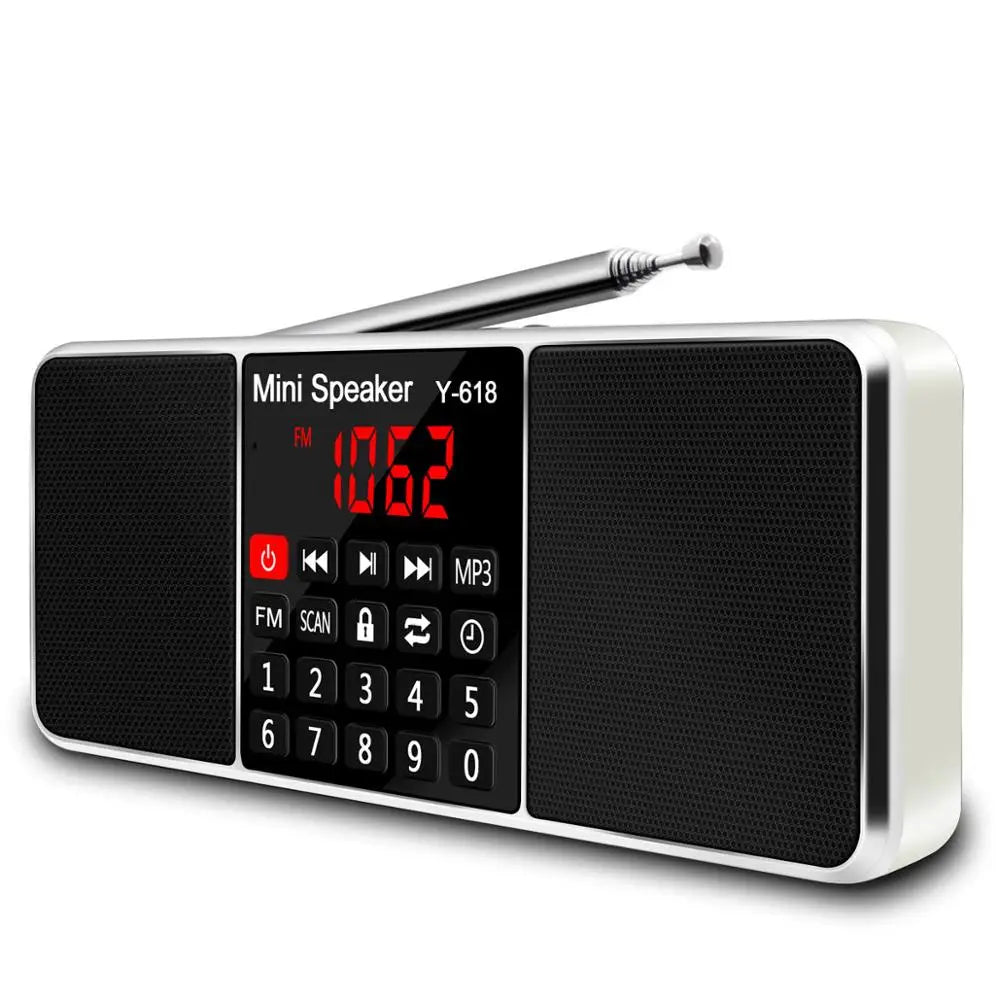 Portable FM Radio with MP3 Player – USB/TF Card Support, Dual Speakers, LED Display, Rechargeable Battery