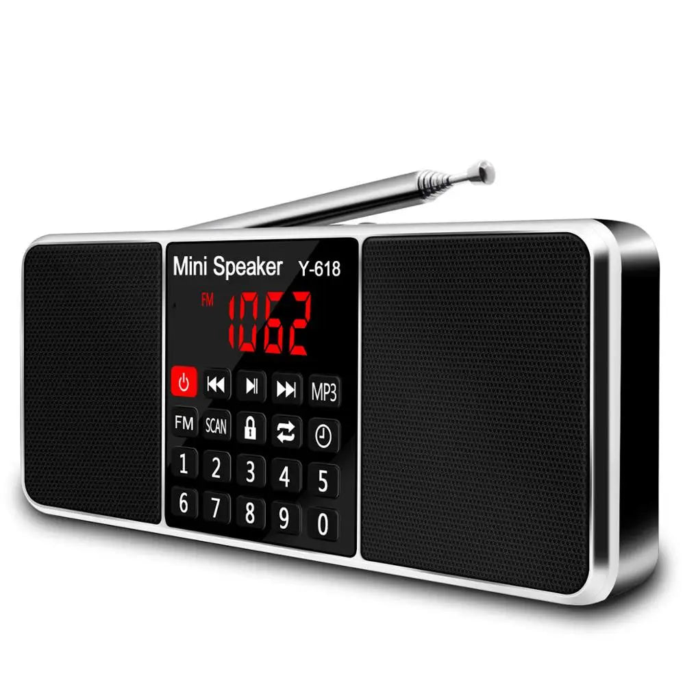 Portable FM Radio with MP3 Player – USB/TF Card Support, Dual Speakers, LED Display, Rechargeable Battery