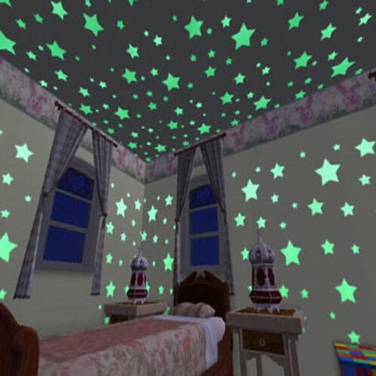 Luminous Stars Wall Stickers – 3D Glow-in-the-Dark Plastic Decals for Walls and Ceilings, 100 Pieces