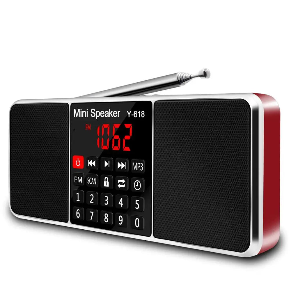 Portable FM Radio with MP3 Player – USB/TF Card Support, Dual Speakers, LED Display, Rechargeable Battery