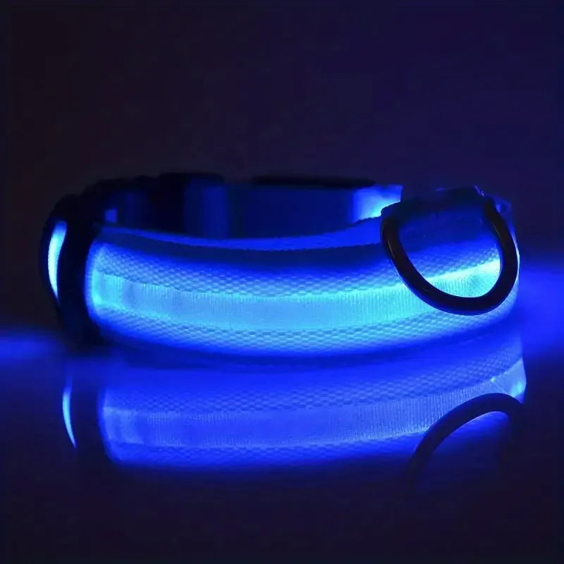 LED Light-Up Dog Collar – Adjustable Nylon Safety Collar with Battery – XS to XL Sizes