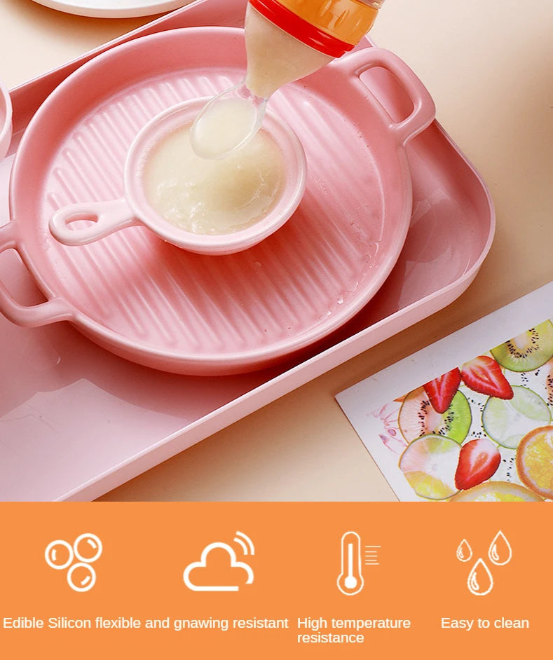 Baby Rice Cereal Spoon with Suction Cup Base – Silicone and ABS – 90 ml Capacity – 1 to 2 Yearsing Bottle Toddler Silicone Squeeze Feeding Spoon Milk Bottle Training Feeder Food Supplement Tools