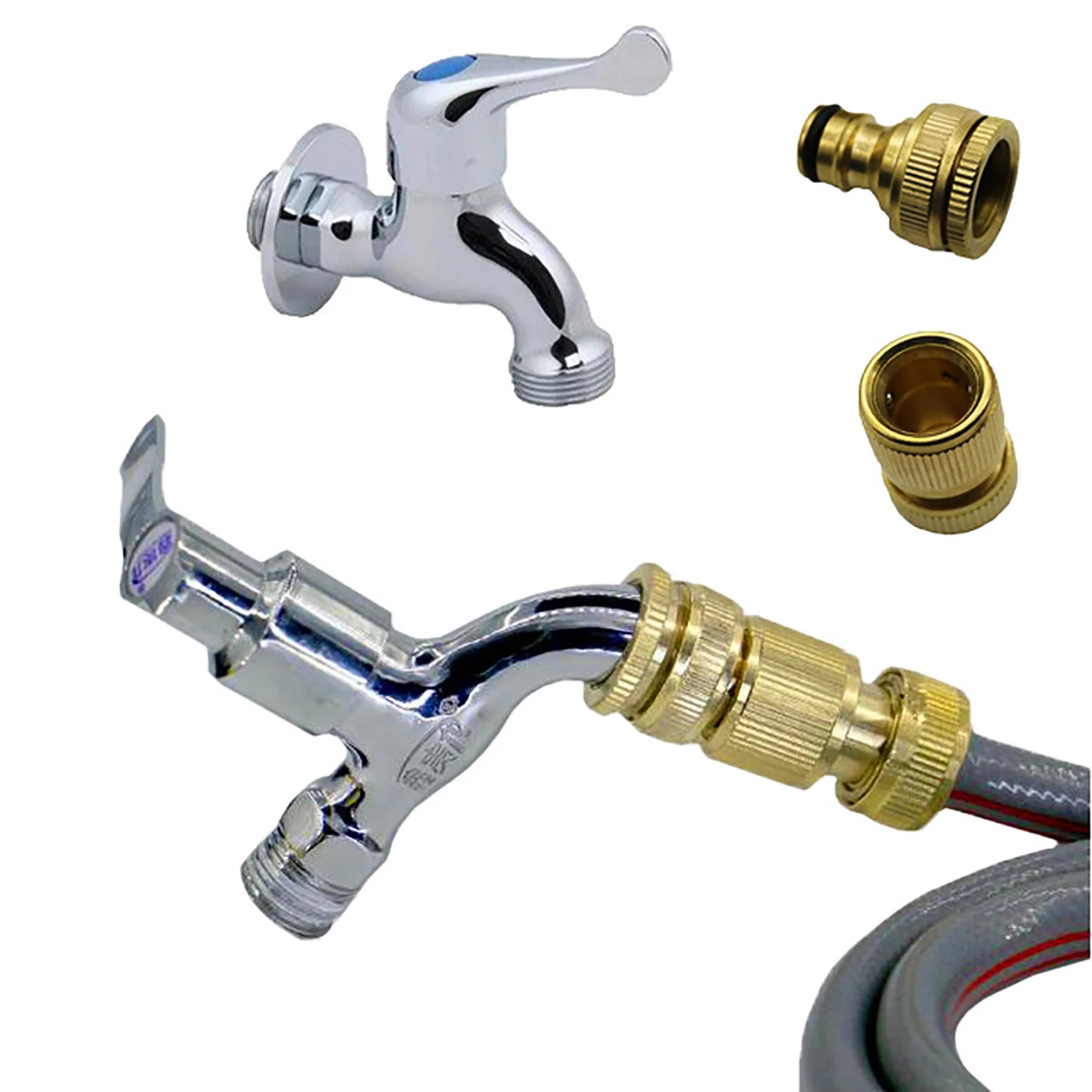 Brass Nipple Quick Connector – 1/2" to 3/4" Threaded Tap Adapter for Garden Hose & Washing Equipment