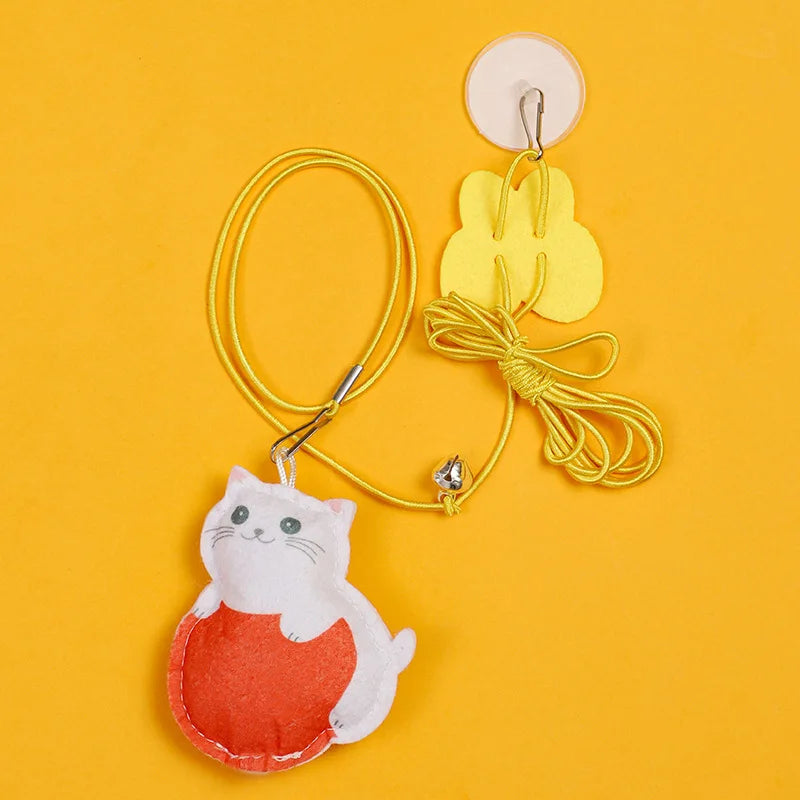 Interactive Hanging Cat Toy – Feather & Bell Teaser on Elastic Rope – 1.8m Adjustable Length