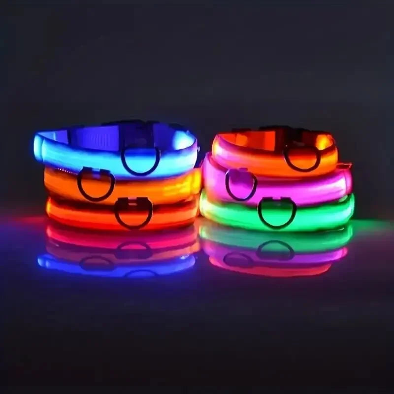 LED Light-Up Dog Collar – Adjustable Nylon Safety Collar with Battery – XS to XL Sizes
