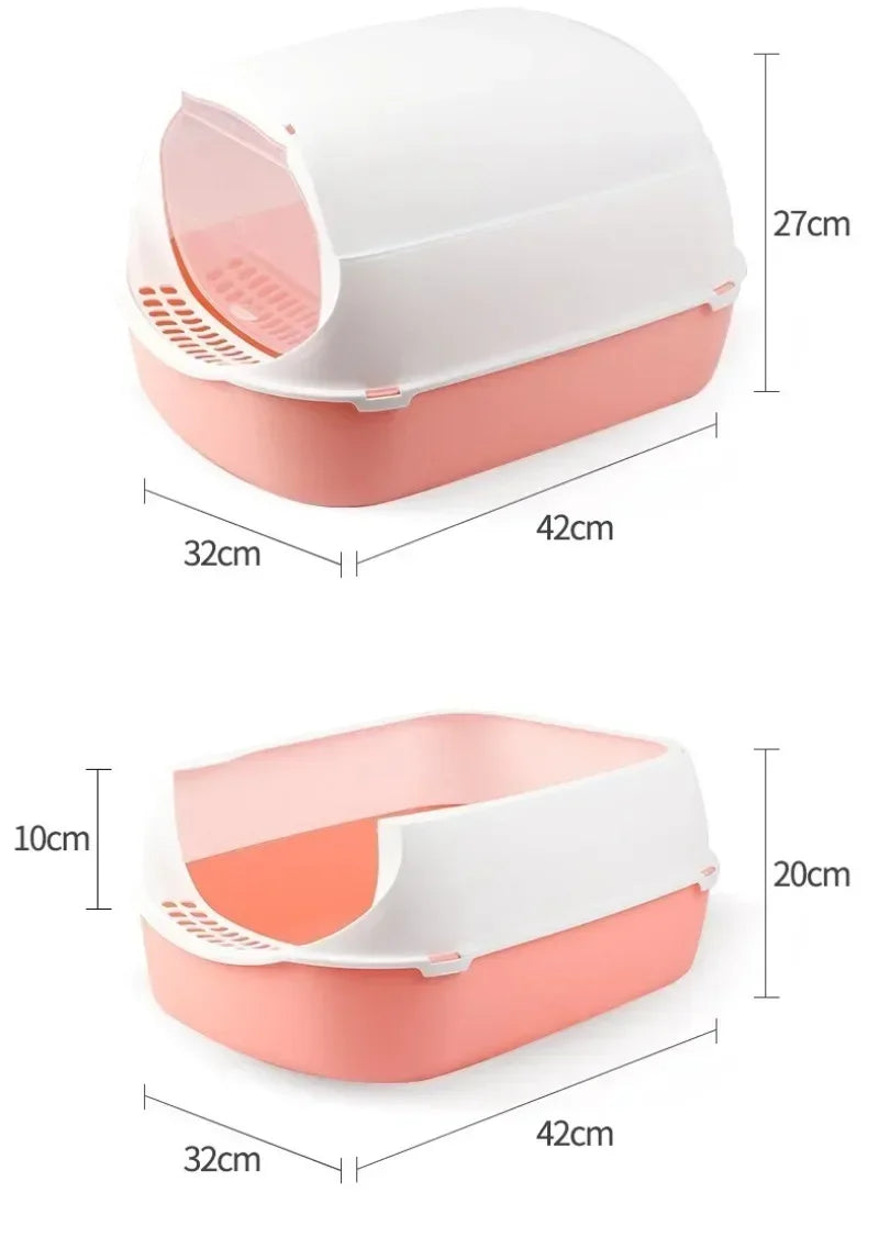 Semi-Enclosed Cat Litter Box – Splashproof, Easy-Clean Cat Toilet Tray – Multiple Sizes and Colors