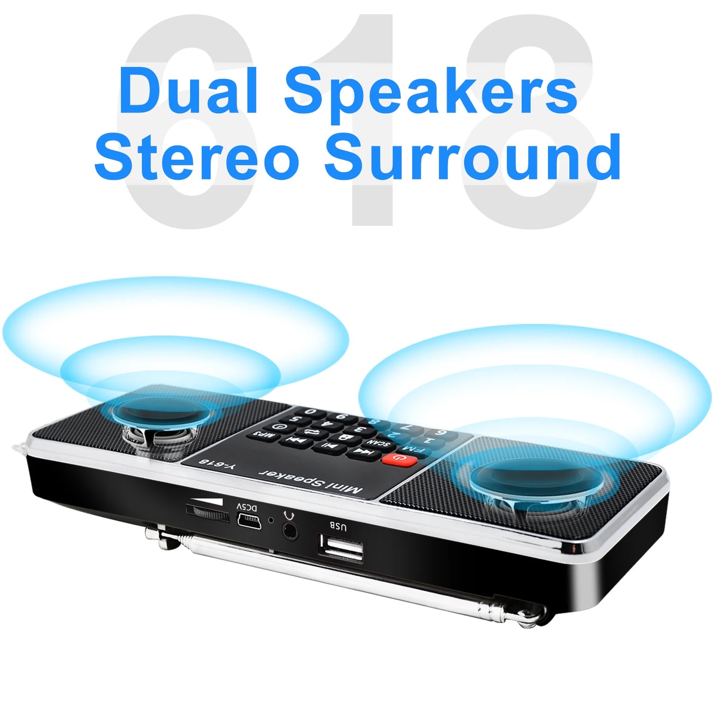 Portable FM Radio with MP3 Player – USB/TF Card Support, Dual Speakers, LED Display, Rechargeable Battery