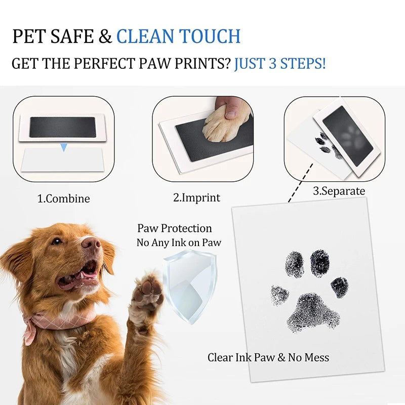 Clean-Touch Pet Paw Print Kit – Ink Pad with 2 Impression Papers for Dogs and Cats