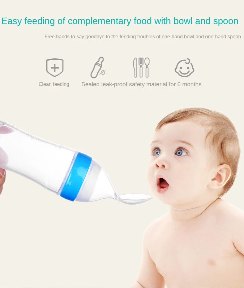 Baby Rice Cereal Spoon with Suction Cup Base – Silicone and ABS – 90 ml Capacity – 1 to 2 Yearsing Bottle Toddler Silicone Squeeze Feeding Spoon Milk Bottle Training Feeder Food Supplement Tools