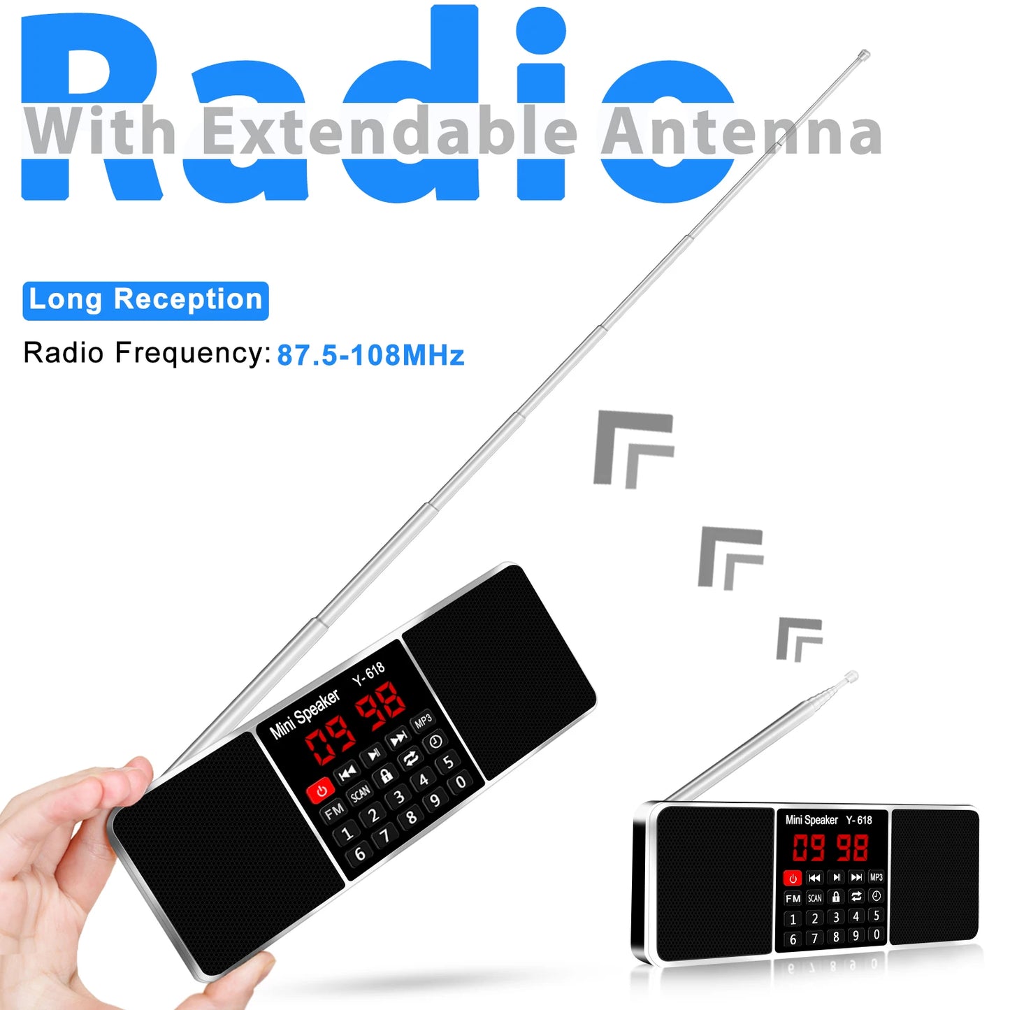 Portable FM Radio with MP3 Player – USB/TF Card Support, Dual Speakers, LED Display, Rechargeable Battery