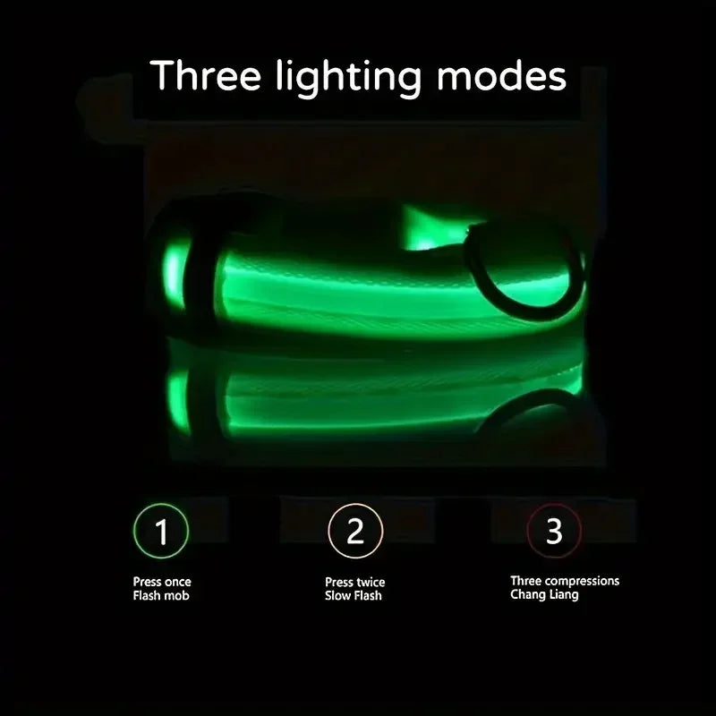 LED Light-Up Dog Collar – Adjustable Nylon Safety Collar with Battery – XS to XL Sizes