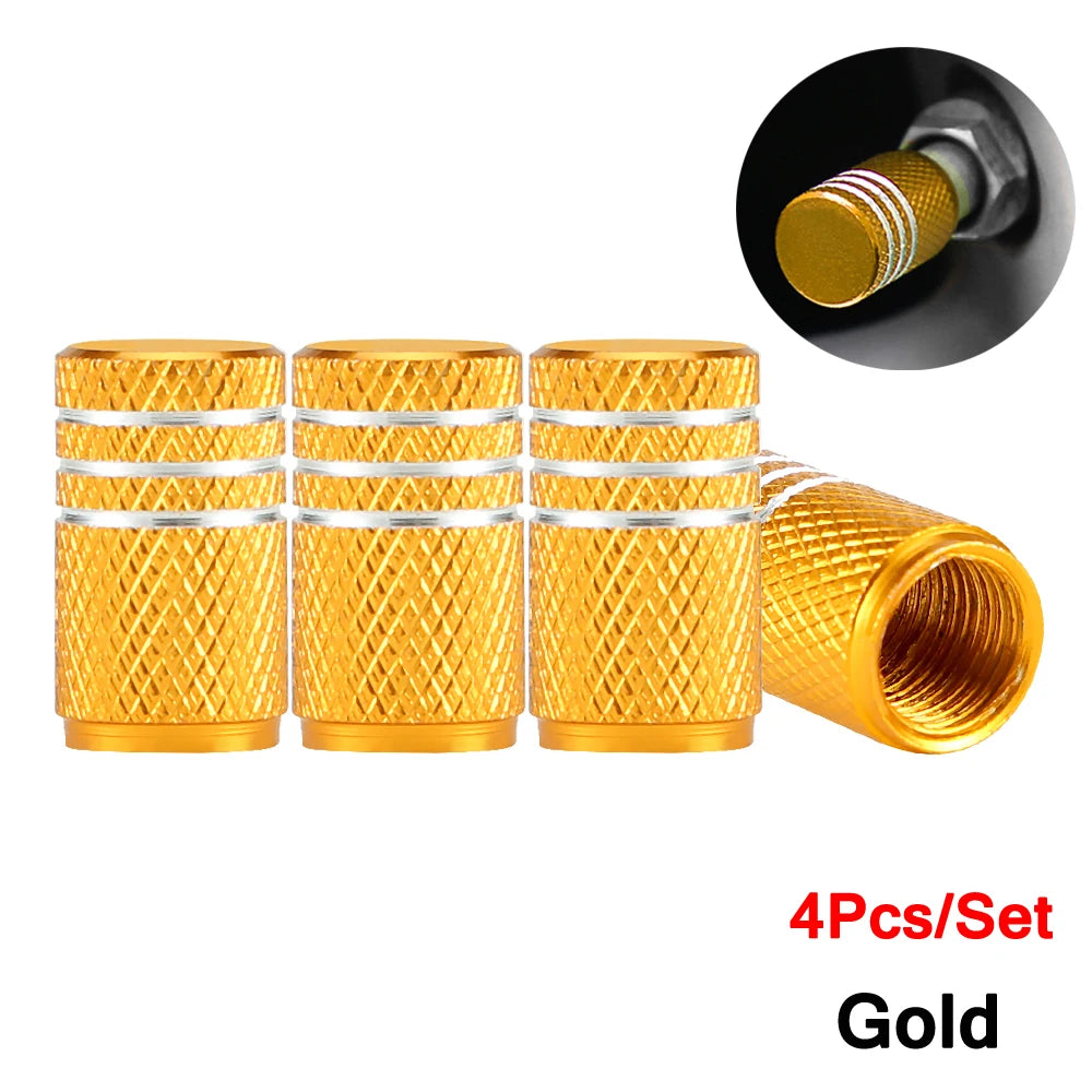 Aluminium Wheel Air Valve Covers – 4pcs Set with O-Ring Seal, Multi-Color
