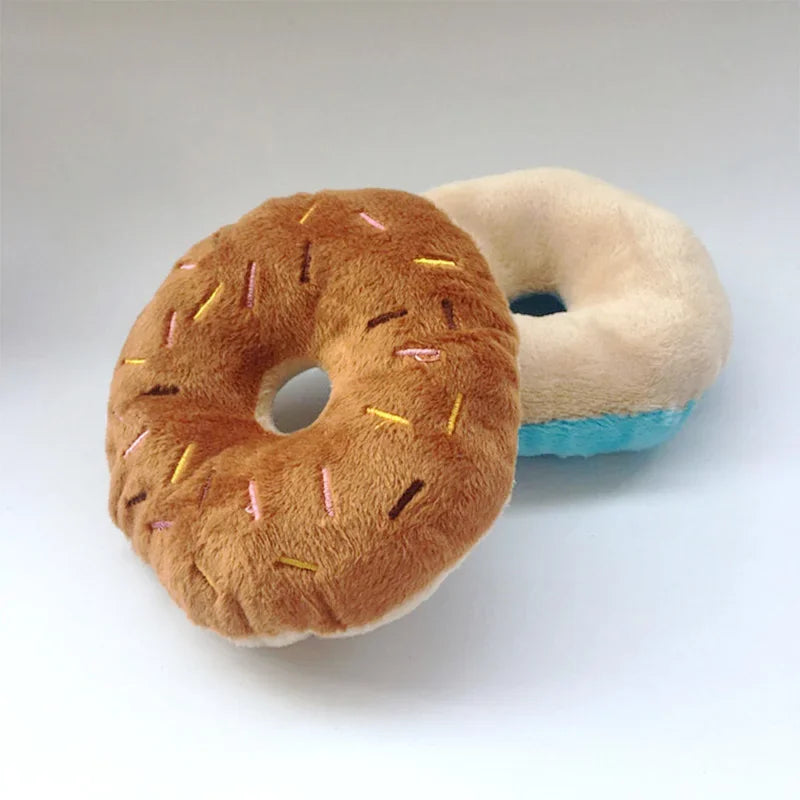 Plush Donut Dog Toy – Soft Squeaky Chew Toy for Puppies and Small to Medium Dogs – 10cm