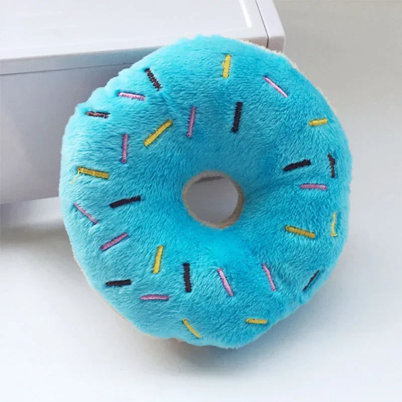 Plush Donut Dog Toy – Soft Squeaky Chew Toy for Puppies and Small to Medium Dogs – 10cm