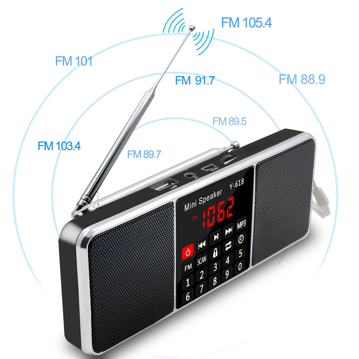 Portable FM Radio with MP3 Player – USB/TF Card Support, Dual Speakers, LED Display, Rechargeable Battery