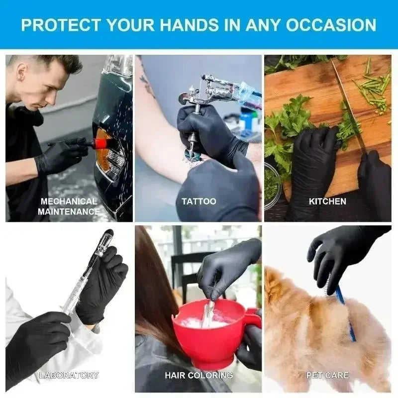 Black Nitrile Disposable Gloves – Powder-Free, Touch Screen Compatible, Waterproof – 100pcs Box