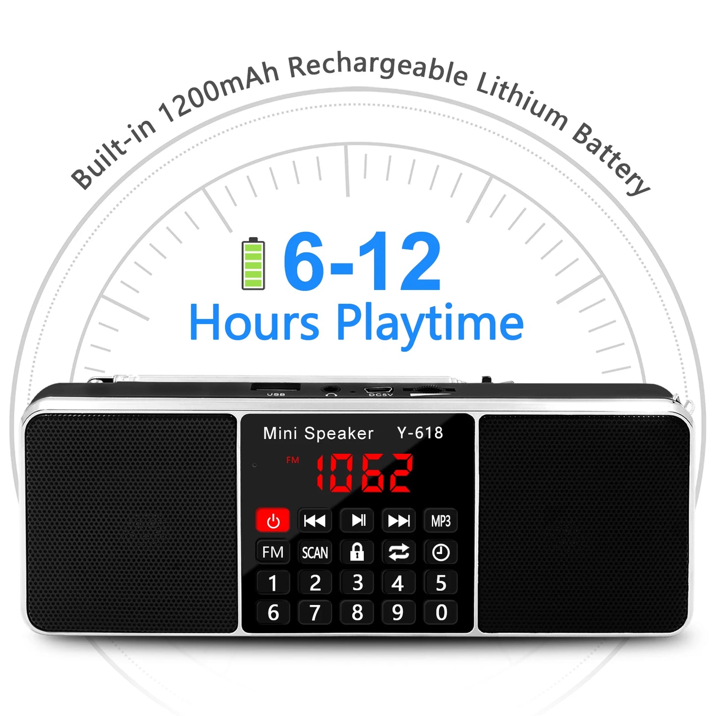 Portable FM Radio with MP3 Player – USB/TF Card Support, Dual Speakers, LED Display, Rechargeable Battery