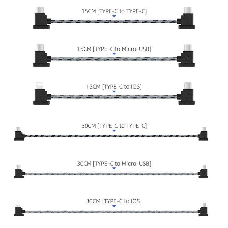 Drone Remote Control Data Cable – Type-C, Micro USB, Lightning – 15cm & 30cm for Mobile/Tablet Connection