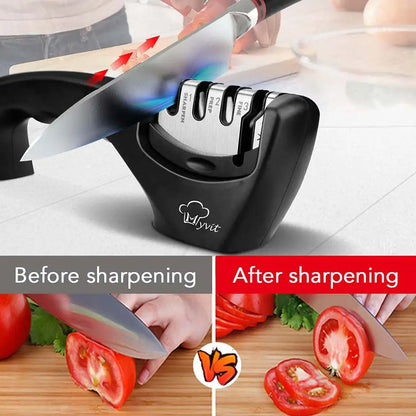 4-Stage Knife and Scissors Sharpener – Non-Slip Base, Ergonomic Handle, Diamond & Ceramic Slots