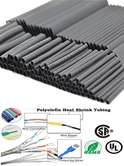 127-Piece Heat Shrink Tubing Kit – Black, 7 Sizes, Flame Retardant, 2:1 Shrink Ratio