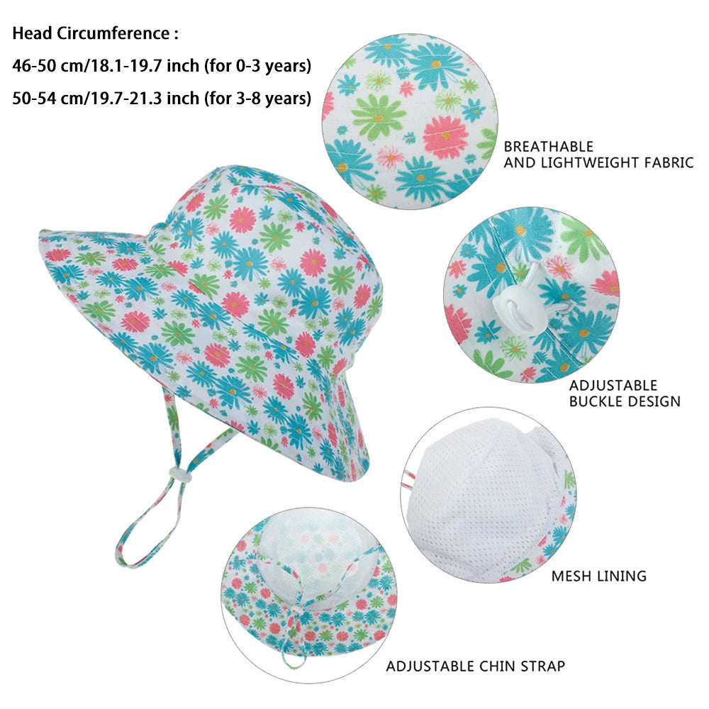 Kids Sun Hat – Adjustable Chin Strap Bucket Hat with UPF50+ UV Protection – For Ages 0-8