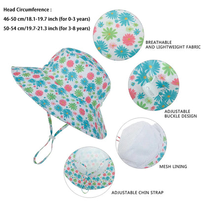 Kids Sun Hat – Adjustable Chin Strap Bucket Hat with UPF50+ UV Protection – For Ages 0-8