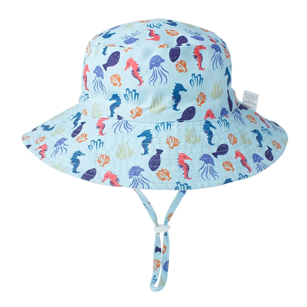 Kids Sun Hat – Adjustable Chin Strap Bucket Hat with UPF50+ UV Protection – For Ages 0-8