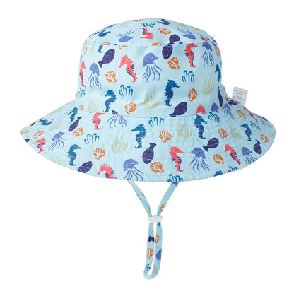 Kids Sun Hat – Adjustable Chin Strap Bucket Hat with UPF50+ UV Protection – For Ages 0-8