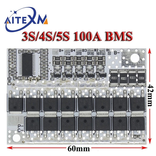 3S/4S/5S Lithium Battery Protection Board – BMS Module for 18650 Li-ion Cells (60A–100A, with Balance)