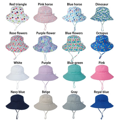 Kids Sun Hat – Adjustable Chin Strap Bucket Hat with UPF50+ UV Protection – For Ages 0-8