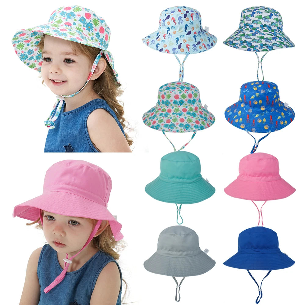 Kids Sun Hat – Adjustable Chin Strap Bucket Hat with UPF50+ UV Protection – For Ages 0-8