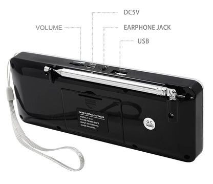 Portable FM Radio with MP3 Player – USB/TF Card Support, Dual Speakers, LED Display, Rechargeable Battery