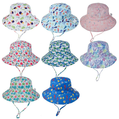 Kids Sun Hat – Adjustable Chin Strap Bucket Hat with UPF50+ UV Protection – For Ages 0-8