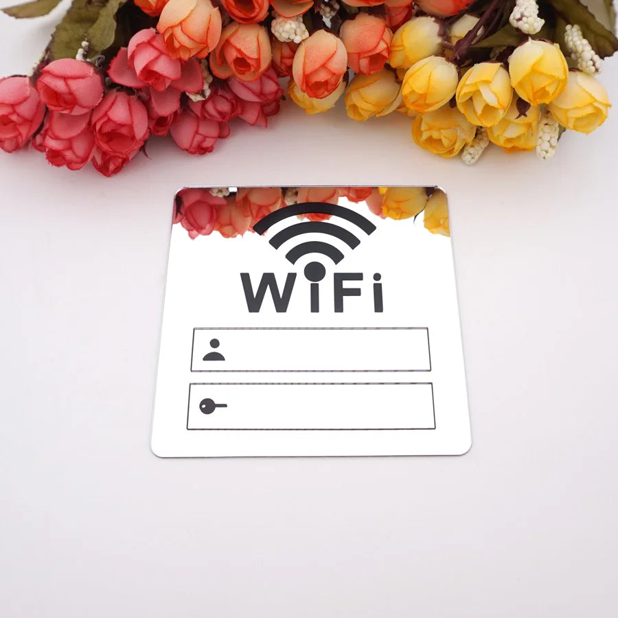 WIFI Sign 3D Acrylic Mirror Wall Sticker – Rewritable 10cm Square with Self-Adhesive Backing for Home and Public Spaces