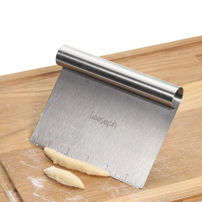 Stainless Steel Dough Scraper & Pastry Cutter – With Curved Handle, Bench Chopper Tool
