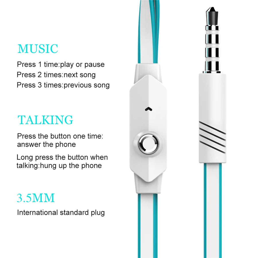 3.5mm Wired In-Ear Headphones with Microphone – Stereo Sound, Flat Tangle-Free Cable, Noise Isolation