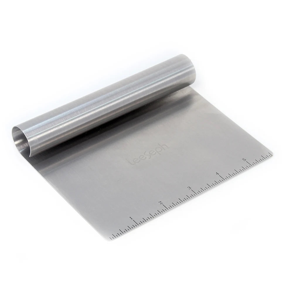 Stainless Steel Dough Scraper & Pastry Cutter – With Curved Handle, Bench Chopper Tool