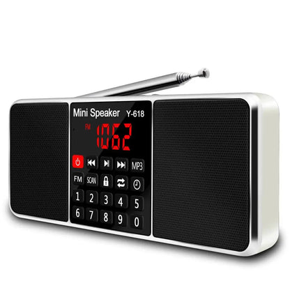 Portable FM Radio with MP3 Player – USB/TF Card Support, Dual Speakers, LED Display, Rechargeable Battery