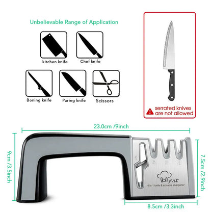 4-Stage Knife and Scissors Sharpener – Non-Slip Base, Ergonomic Handle, Diamond & Ceramic Slots