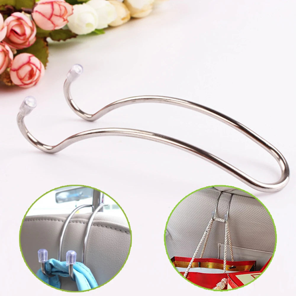 Stainless Steel Car Seat Back Hook – Multi-Function Storage Holder, Silver