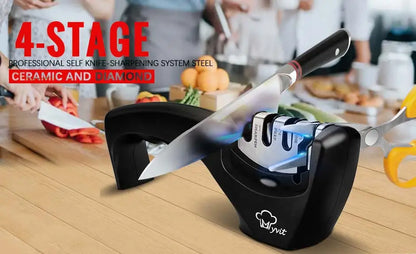 4-Stage Knife and Scissors Sharpener – Non-Slip Base, Ergonomic Handle, Diamond & Ceramic Slots