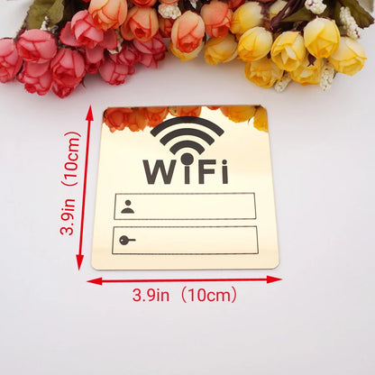 WIFI Sign 3D Acrylic Mirror Wall Sticker – Rewritable 10cm Square with Self-Adhesive Backing for Home and Public Spaces