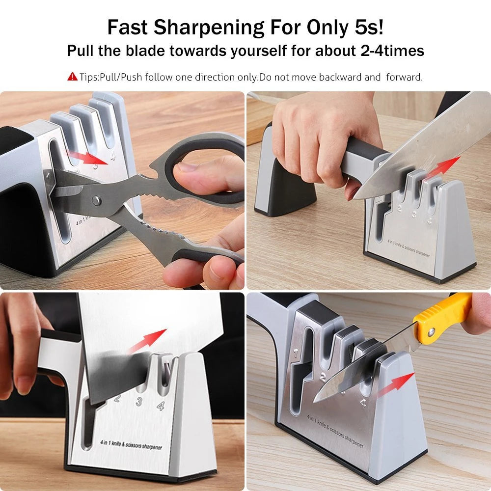 4-Stage Knife and Scissors Sharpener – Non-Slip Base, Ergonomic Handle, Diamond & Ceramic Slots