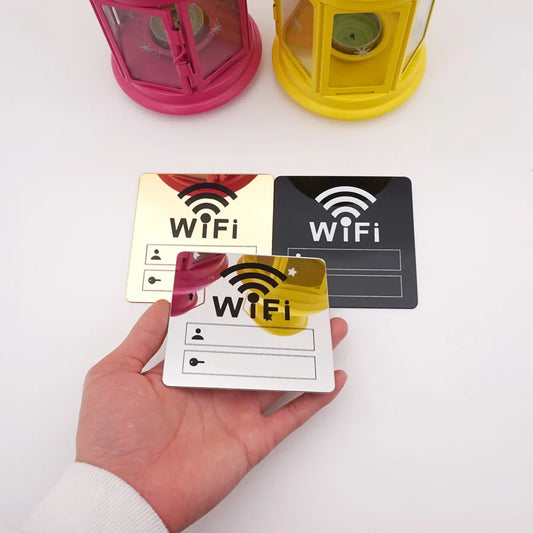 WIFI Sign 3D Acrylic Mirror Wall Sticker – Rewritable 10cm Square with Self-Adhesive Backing for Home and Public Spaces
