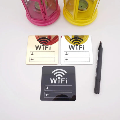 WIFI Sign 3D Acrylic Mirror Wall Sticker – Rewritable 10cm Square with Self-Adhesive Backing for Home and Public Spaces