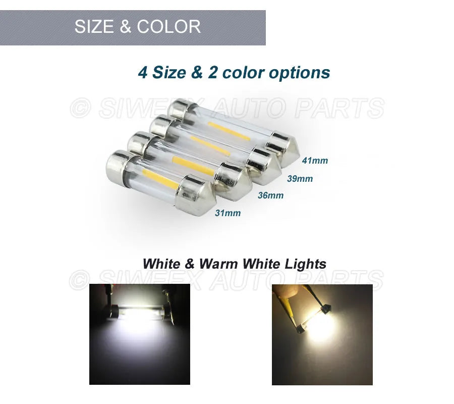 Siweex Universal LED License Plate Lights – 31mm/36mm/39mm/41mm, White or Warm White