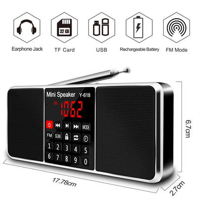 Portable FM Radio with MP3 Player – USB/TF Card Support, Dual Speakers, LED Display, Rechargeable Battery