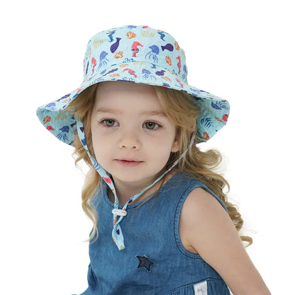 Kids Sun Hat – Adjustable Chin Strap Bucket Hat with UPF50+ UV Protection – For Ages 0-8
